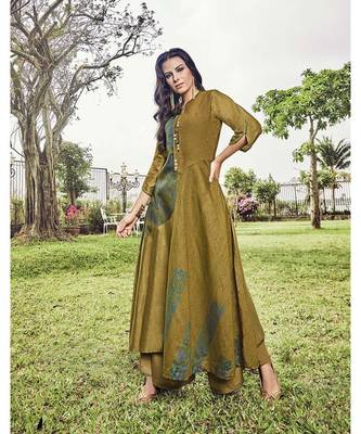 Women's Pear Green Modal Jacquard Amzing Designer Kurtis 1