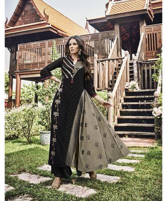 Women's Black & Grey Modal Jacquard Fancy Designer Kurtis 1