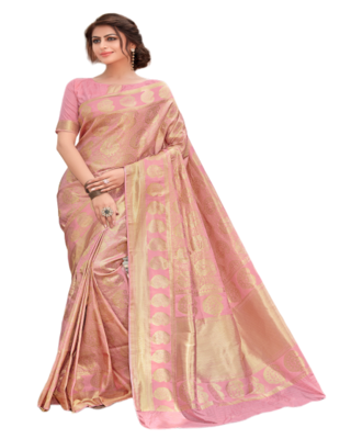Pink Color Jacquard Silk Printed saree with Blouse 1