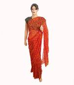 Red Color Printed Georgette Bandhani Sari With Running Blouse