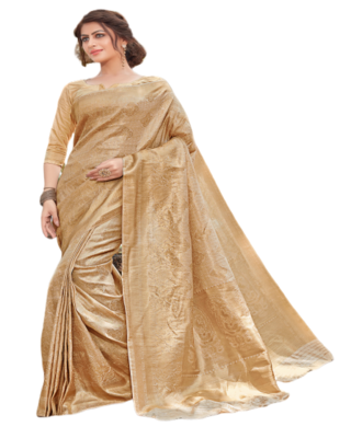 Golden Color Jacquard Silk Printed saree with Blouse 1