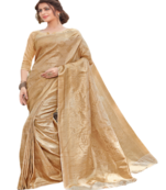Golden Color Jacquard Silk Printed saree with Blouse