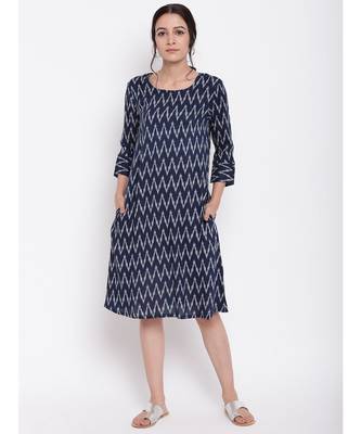 Blue Ikkat Print Cuff Dress 1