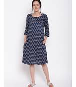 Blue Ikkat Print Cuff Dress