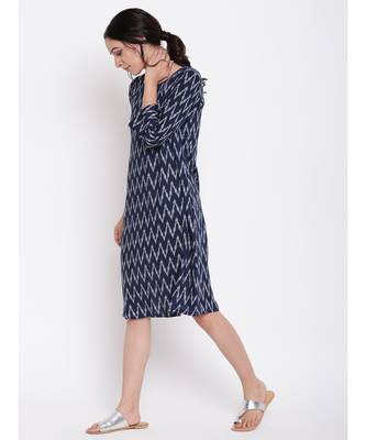 Blue Ikkat Print Cuff Dress 2