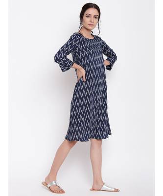 Blue Ikkat Print Cuff Dress 3