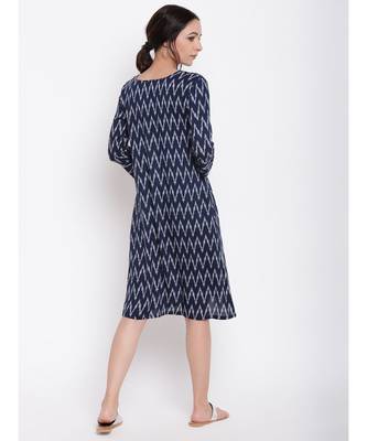 Blue Ikkat Print Cuff Dress 4