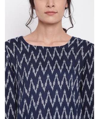 Blue Ikkat Print Cuff Dress 5