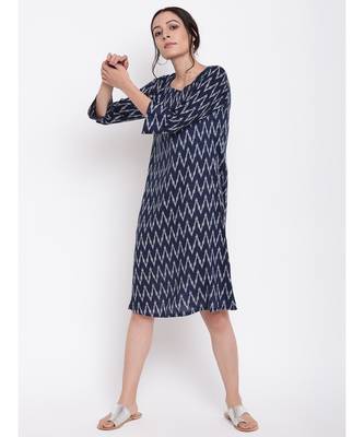 Blue Ikkat Print Cuff Dress 6