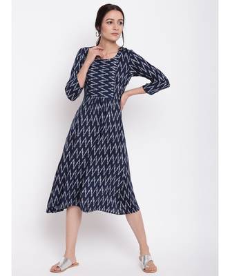 Blue Ikkat Print Gather Dress 1