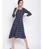 Blue Ikkat Print Gather Dress