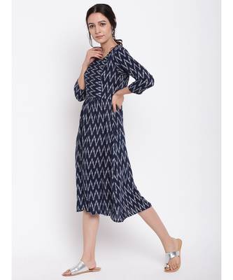 Blue Ikkat Print Gather Dress 2
