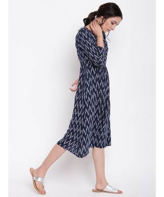 Blue Ikkat Print Gather Dress 3