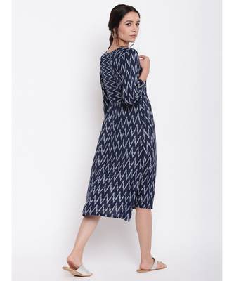Blue Ikkat Print Gather Dress 4