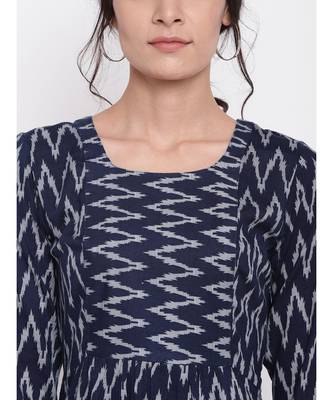 Blue Ikkat Print Gather Dress 5