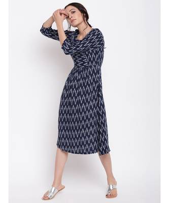 Blue Ikkat Print Gather Dress 6