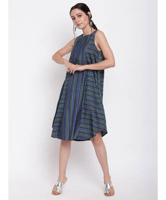 Blue Green Stripe Kurta Dress 1