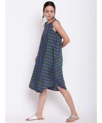 Blue Green Stripe Kurta Dress 2