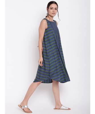 Blue Green Stripe Kurta Dress 3