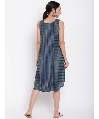 Blue Green Stripe Kurta Dress 4