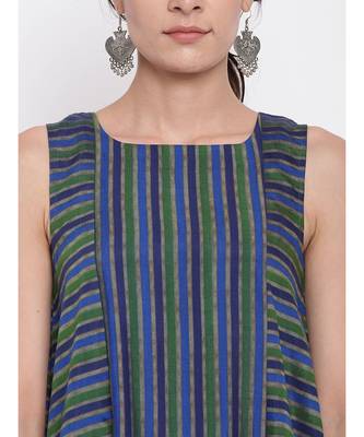 Blue Green Stripe Kurta Dress 5