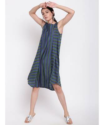Blue Green Stripe Kurta Dress 6