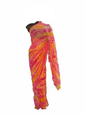 MultiColor Printed Georgette Shibori Leheriya Sari With Running Blouse 1