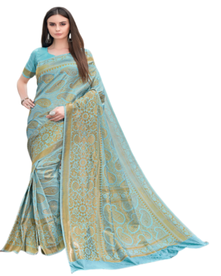 Multi Color Jacquard Silk Printed saree with Blouse 1