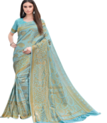 Multi Color Jacquard Silk Printed saree with Blouse