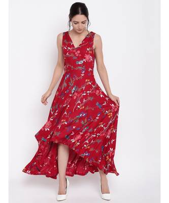 Red Stem Flower Flared Dress 1