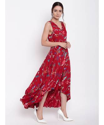 Red Stem Flower Flared Dress 2
