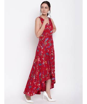 Red Stem Flower Flared Dress 3