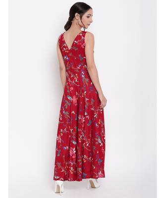 Red Stem Flower Flared Dress 4