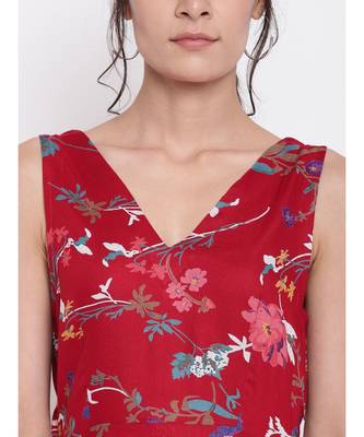 Red Stem Flower Flared Dress 5