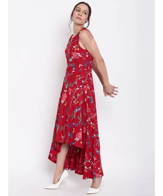 Red Stem Flower Flared Dress 6