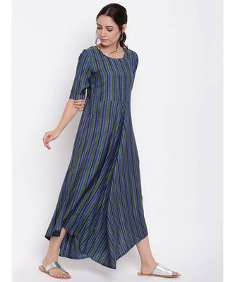 Blue Green Stripe Flared Dress 3