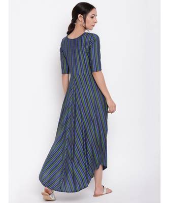 Blue Green Stripe Flared Dress 4