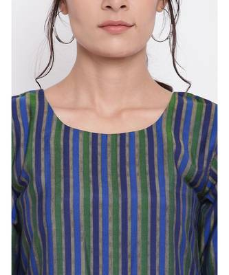 Blue Green Stripe Flared Dress 5