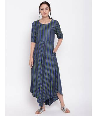 Blue Green Stripe Flared Dress 6