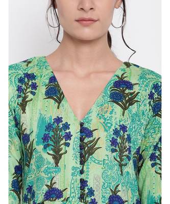 Green Floral Button Dress 5