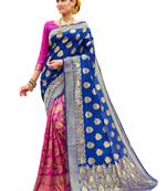 Blue brasso art silk saree with blouse