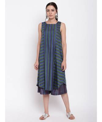 Blue Green Stripe Kurta Set 1