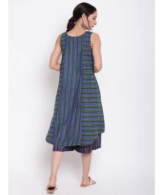 Blue Green Stripe Kurta Set 3