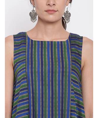 Blue Green Stripe Kurta Set 4