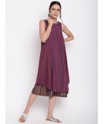 Pink Blue Stripe Kurta Set 1