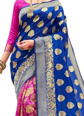 Blue brasso art silk saree with blouse 2