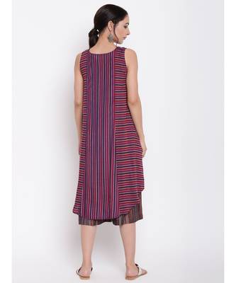 Pink Blue Stripe Kurta Set 3