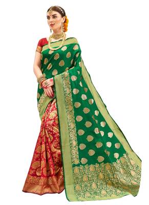 Green brasso art silk saree with blouse 1