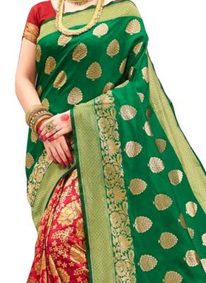 Green brasso art silk saree with blouse 2