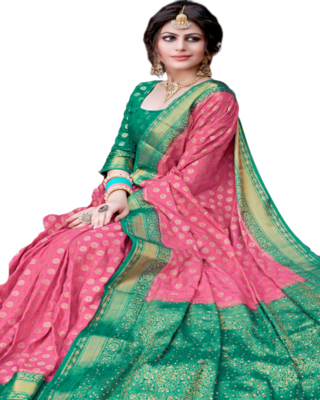 Pink Color Nylon With Diamond Nylon saree with Blouse 1